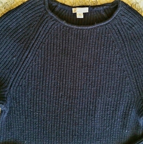 Gap Ribbed Navy Blue Sweater Women's Small S Round Neck Side Slits Cotton Wool - Picture 2 of 8